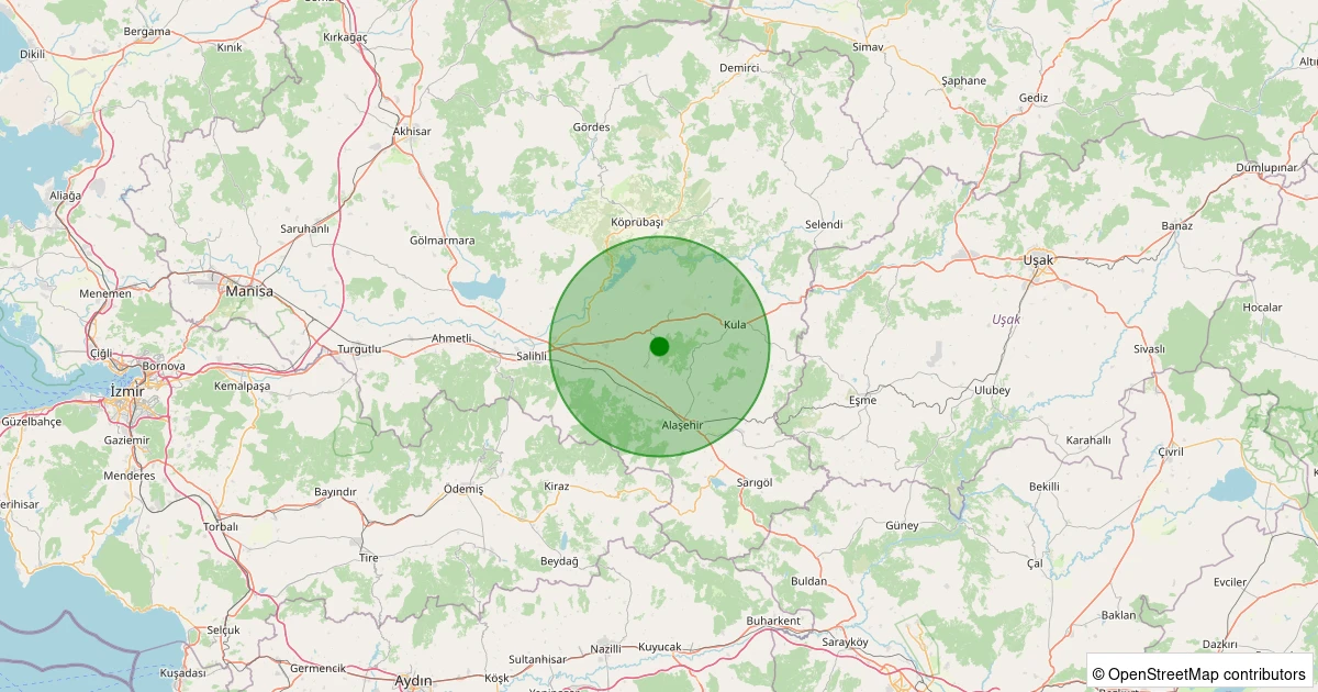 23 Ekim 2025 saat 12:17 - Alaşehir - Gülpınar - 1.10ML depreminin harita gösterimi