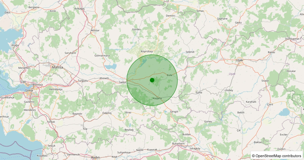 23 Ekim 2025 saat 12:17 - Alaşehir - Gülpınar - 1.10ml depreminin harita gösterimi