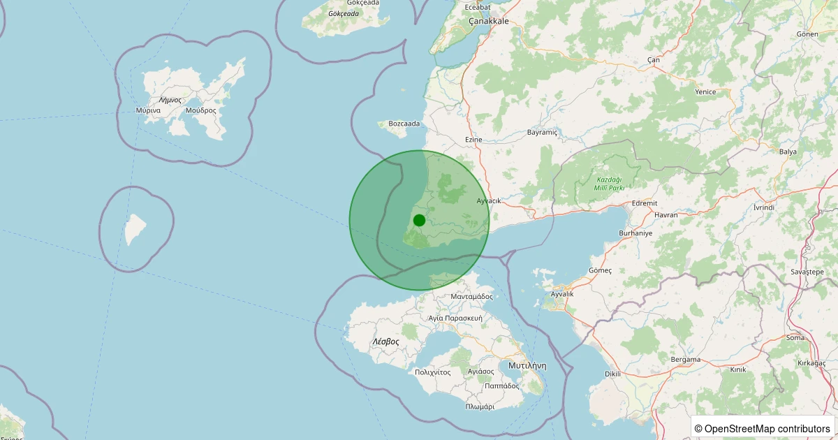 23 Ekim 2025 saat 14:48 - Ayvacık - Kocaköy Köyü - 1.90ml depreminin harita gösterimi