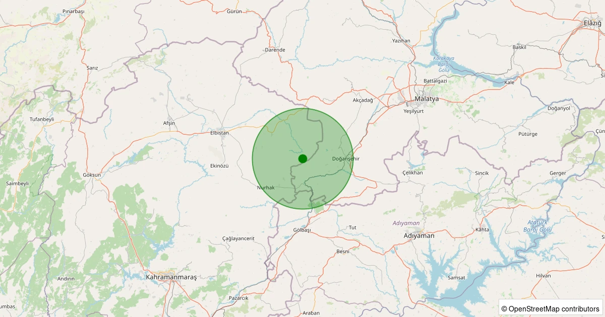 23 Ekim 2025 saat 17:44 - Elbistan - Tapkırankale Köyü - 1.20ml depreminin harita gösterimi