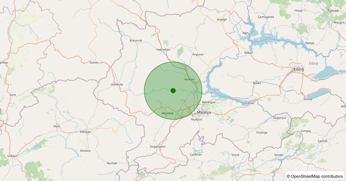 23 Ekim 2025 saat 19:49 - Akçadağ - Ilıcak - 1.30ml depreminin harita gösterimi