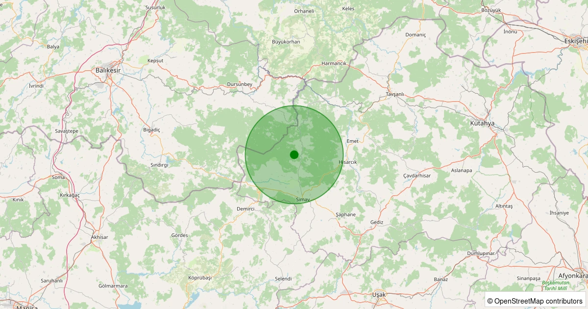 23 Ekim 2025 saat 20:43 - Simav - Karakoca Köyü - 1.00ml depreminin harita gösterimi