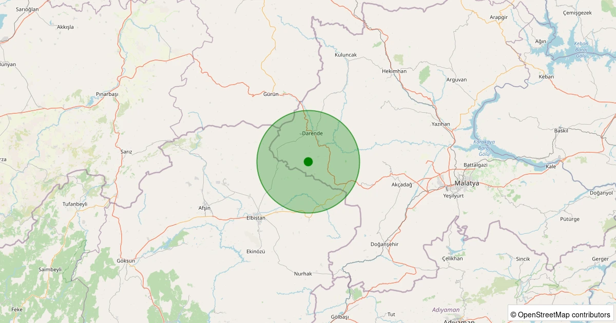 23 Ekim 2025 saat 20:51 - Darende - Yenice - 1.80ML depreminin harita gösterimi