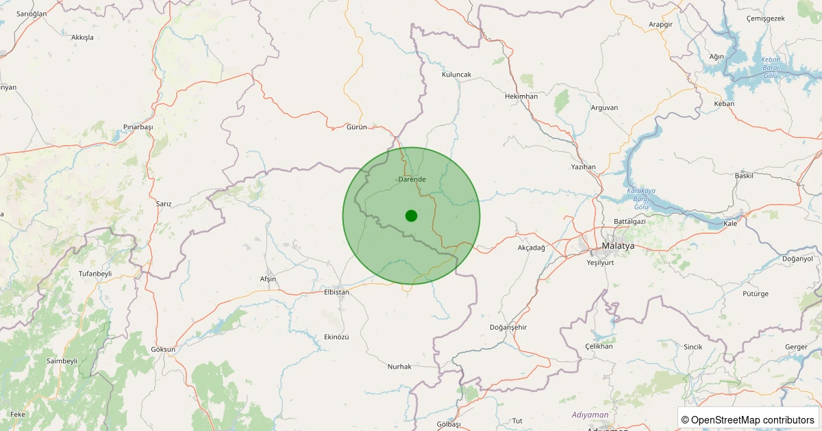 23 Ekim 2025 saat 20:51 - Darende - Yenice - 1.80ml depreminin harita gösterimi