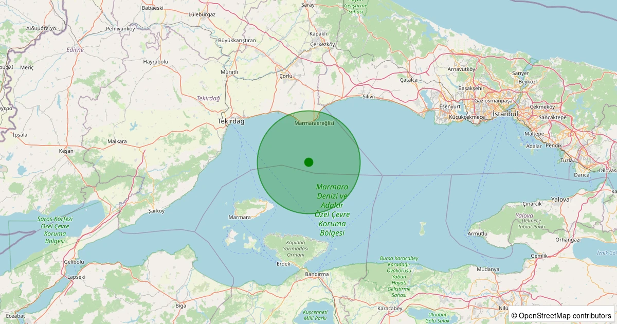 23 Ekim 2025 saat 22:36 - Marmara Denizi - [17.58 km] Marmaraereğlisi (Tekirdağ) - 1.00ML depreminin harita gösterimi