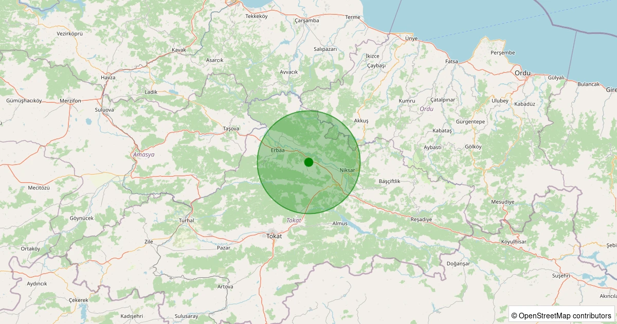 24 Ekim 2025 saat 01:00 - Niksar - Gözpınar - 1.30ML depreminin harita gösterimi