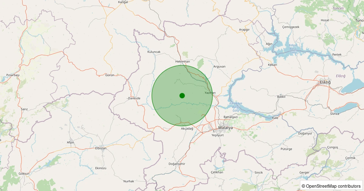24 Ekim 2025 saat 01:38 - Yazıhan - Epreme - 2.30ML depreminin harita gösterimi