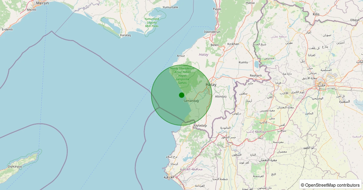 24 Ekim 2025 saat 03:03 - Akdeniz - Antakya Körfezi - [03.78 km] Samandağ (Hatay) - 1.20ML depreminin harita gösterimi