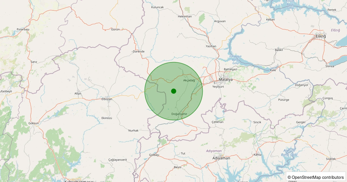24 Ekim 2025 saat 04:07 - Akçadağ - Ortaköy - 1.30ml depreminin harita gösterimi
