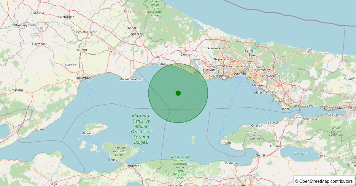 24 Ekim 2025 saat 04:34 - Marmara Denizi - [17.84 km] Büyükçekmece (İstanbul) - 1.20ML depreminin harita gösterimi