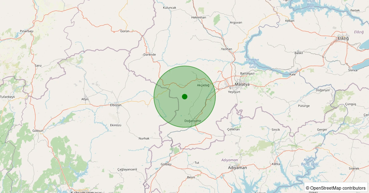 24 Ekim 2025 saat 04:07 - Akçadağ - Ortaköy - 1.30ml depreminin harita gösterimi