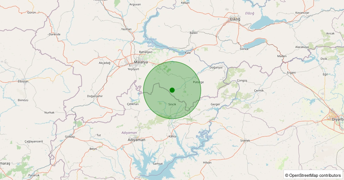 24 Ekim 2025 saat 05:43 - Pütürge - Arıtoprak Köyü - 1.20ml depreminin harita gösterimi