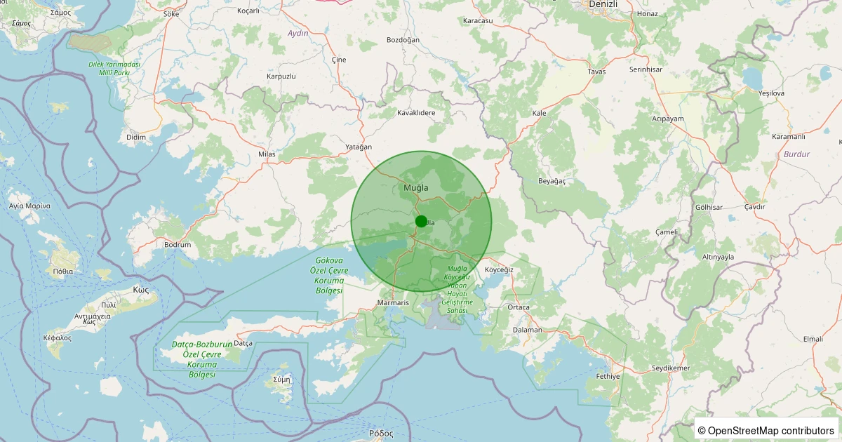 24 Ekim 2025 saat 06:10 - Ula - Köprübaşı - 1.70ML depreminin harita gösterimi