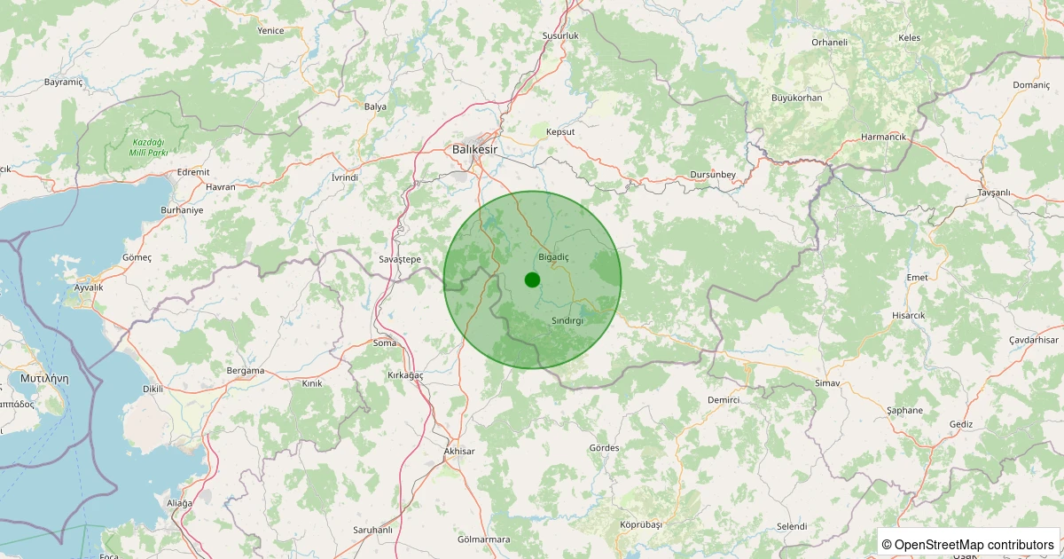 24 Ekim 2025 saat 06:20 - Sındırgı - Eşmedere - 1.40ml depreminin harita gösterimi
