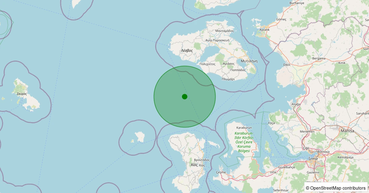 24 Ekim 2025 saat 08:48 - Ege Denizi - [43.13 km] Karaburun (İzmir) - 1.70ML depreminin harita gösterimi
