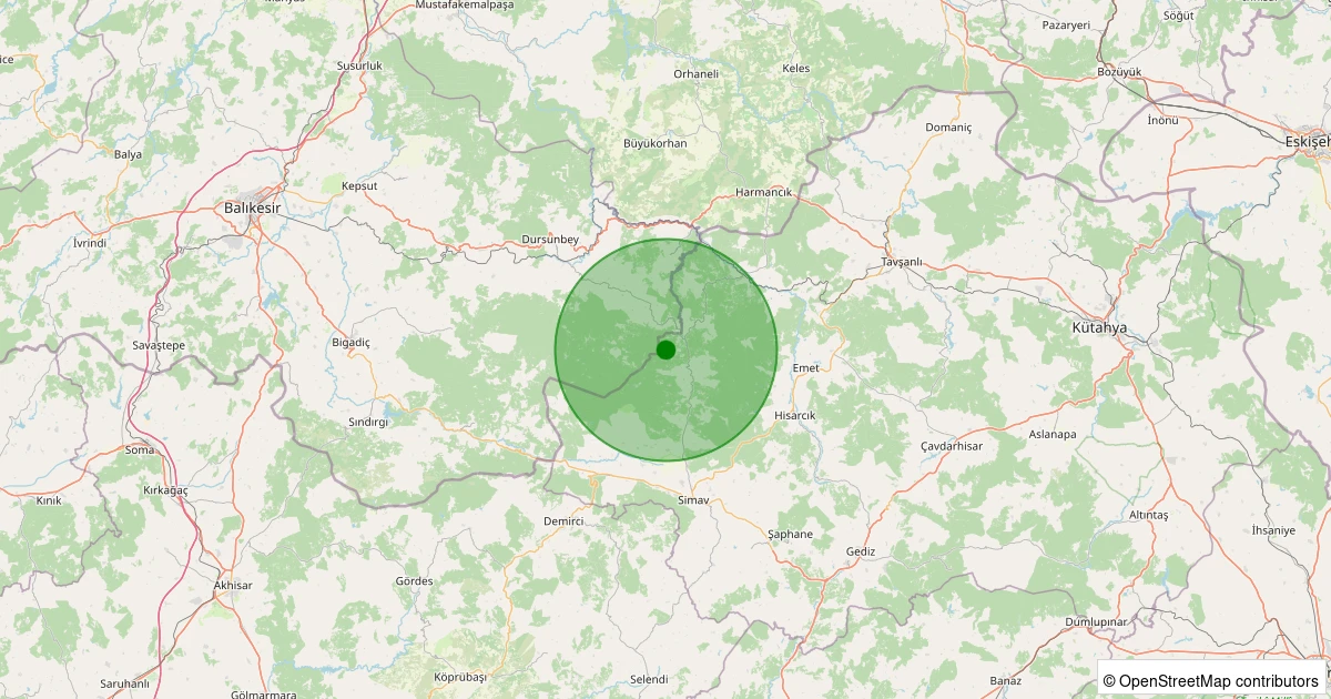 24 Ekim 2025 saat 09:12 - Simav - Hasanören Köyü - 1.40ml depreminin harita gösterimi