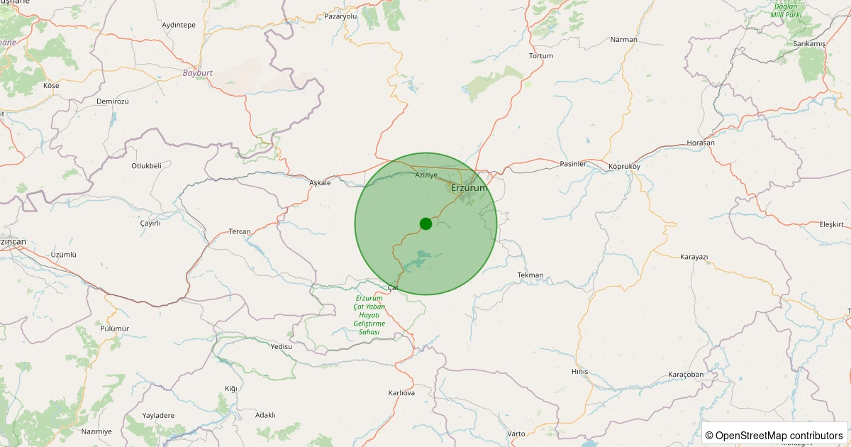 24 Ekim 2025 saat 09:30 - Palandöken - Taşlıgüney - 2.50ml depreminin harita gösterimi