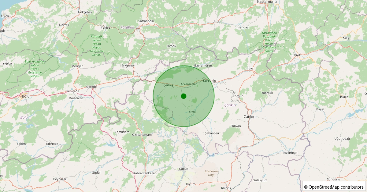 24 Ekim 2025 saat 10:06 - Çerkeş - Yalakçukurören - 1.30ml depreminin harita gösterimi