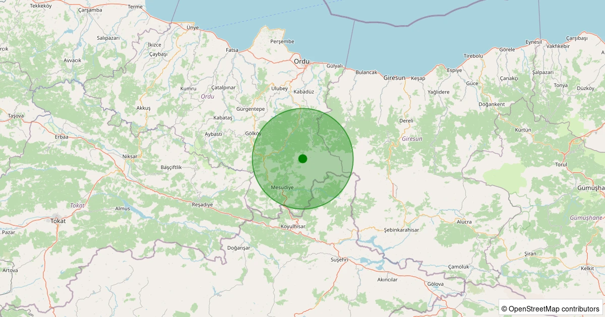 24 Ekim 2025 saat 10:09 - Mesudiye - Beyağaç - 1.30ml depreminin harita gösterimi
