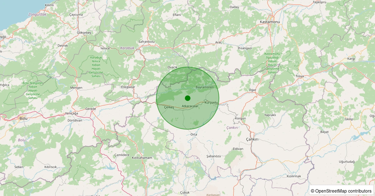24 Ekim 2025 saat 10:06 - Atkaracalar - Üyük Köyü - 1.80ml depreminin harita gösterimi