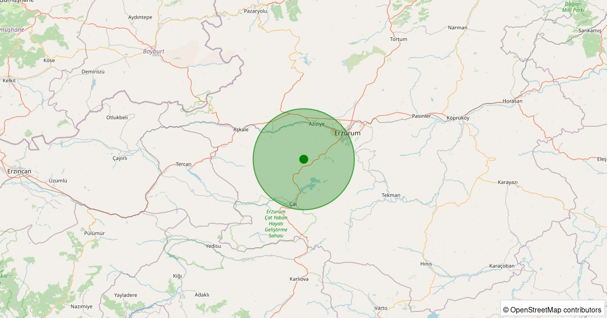 24 Ekim 2025 saat 09:30 - Palandöken - Güzelyurt - 2.60ml depreminin harita gösterimi