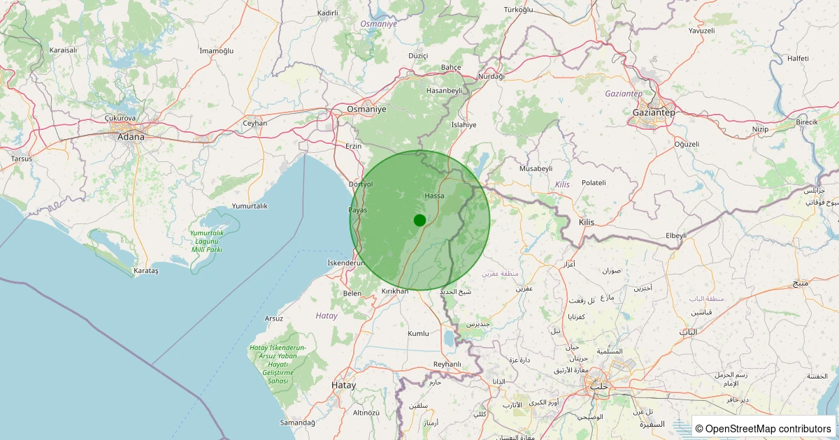 24 Ekim 2025 saat 10:45 - Hassa - Katranlık Köyü - 1.60ml depreminin harita gösterimi