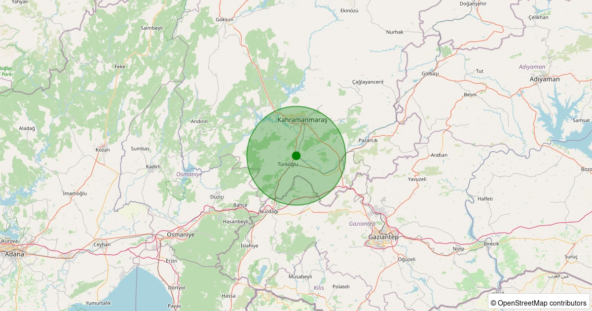 24 Ekim 2025 saat 10:28 - Türkoğlu - Kılılı - 1.10ML depreminin harita gösterimi