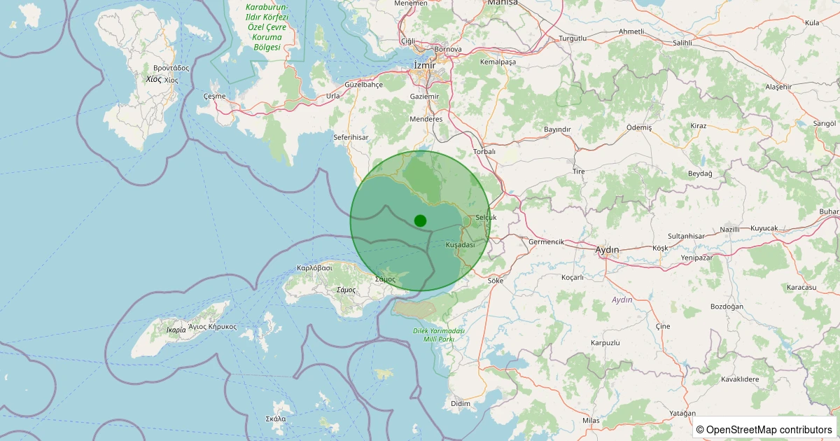 24 Ekim 2025 saat 11:08 - KUSADASI - 1.60ml depreminin harita gösterimi