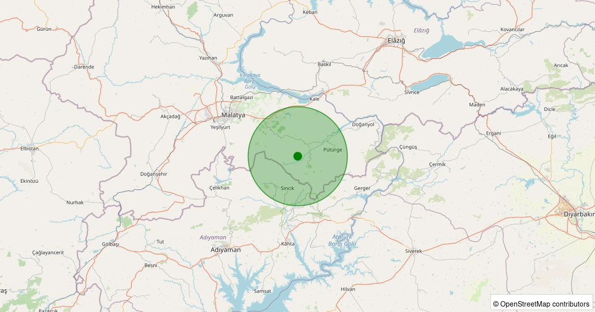 24 Ekim 2025 saat 12:09 - Pütürge - Sahilköy Köyü - 1.50ML depreminin harita gösterimi