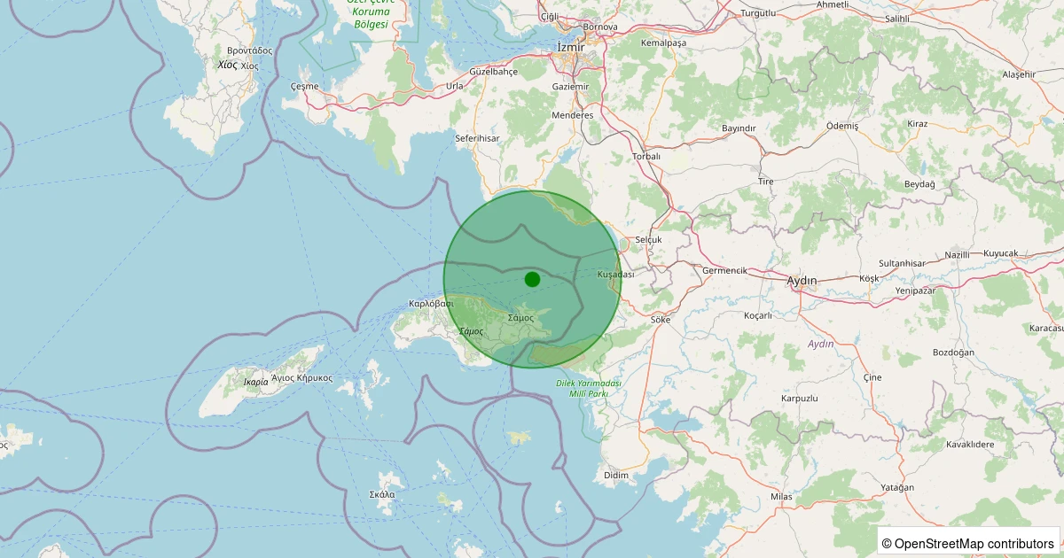 24 Ekim 2025 saat 13:42 - Ege Denizi - Kuşadası Körfezi - [20.42 km] Menderes (İzmir) - 2.80ML depreminin harita gösterimi