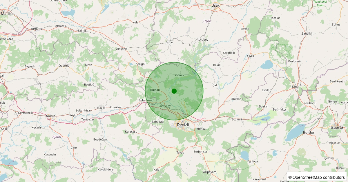 24 Ekim 2025 saat 13:29 - Pamukkale - Belenardıç Köyü - 1.80ML depreminin harita gösterimi