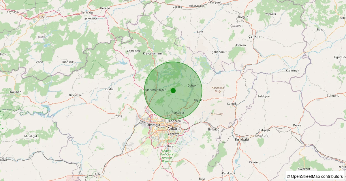 05 Ekim 2025 saat 23:48 - Çubuk - 0.90ML depreminin harita gösterimi