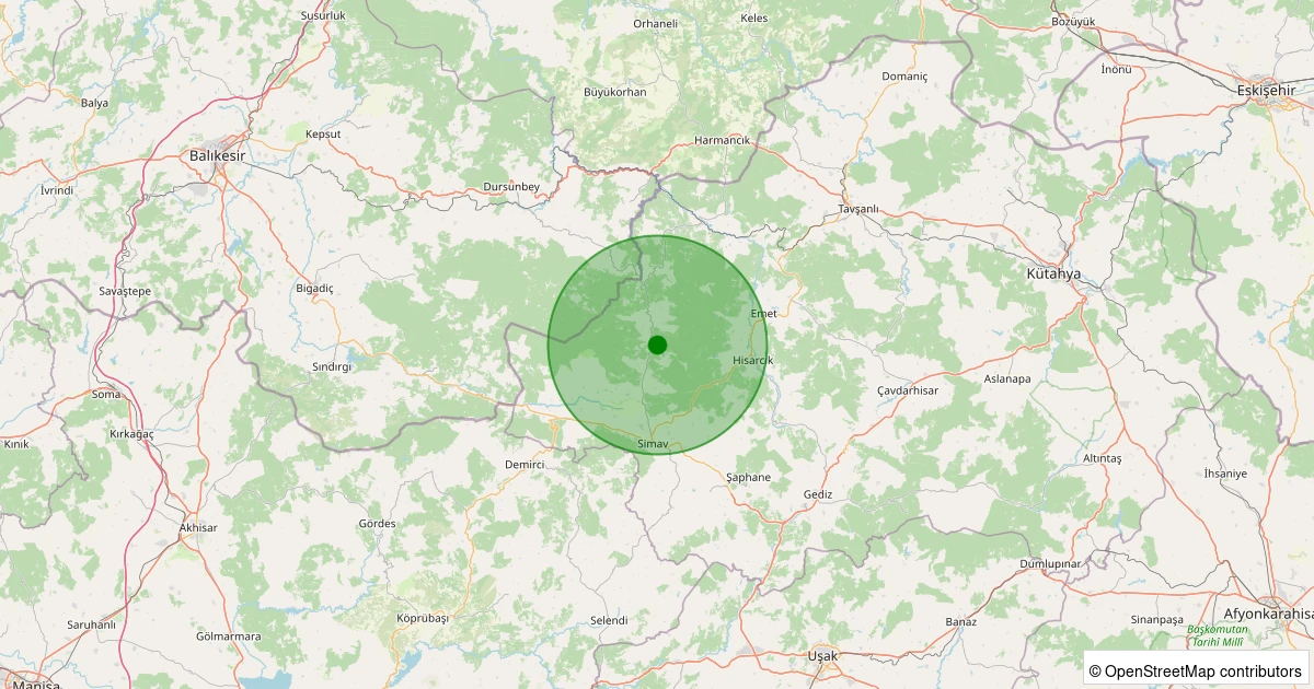24 Ekim 2025 saat 15:18 - Simav - Yeşildere Köyü - 1.50ml depreminin harita gösterimi