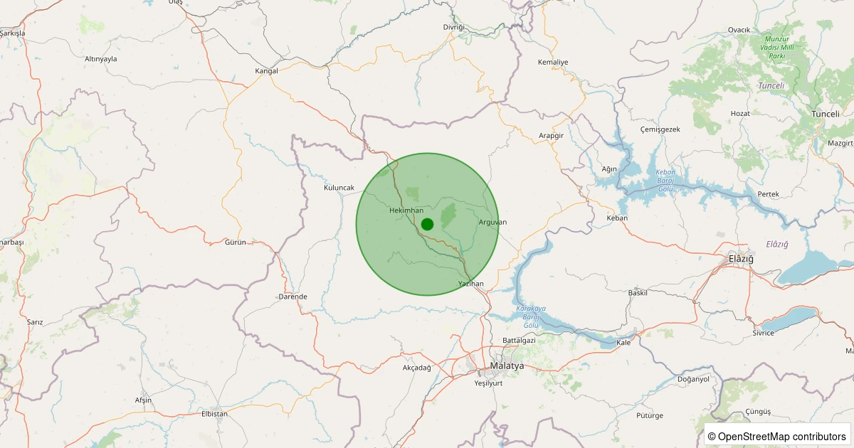 24 Ekim 2025 saat 14:34 - Hekimhan - Kocaözü Köyü - 2.30ML depreminin harita gösterimi