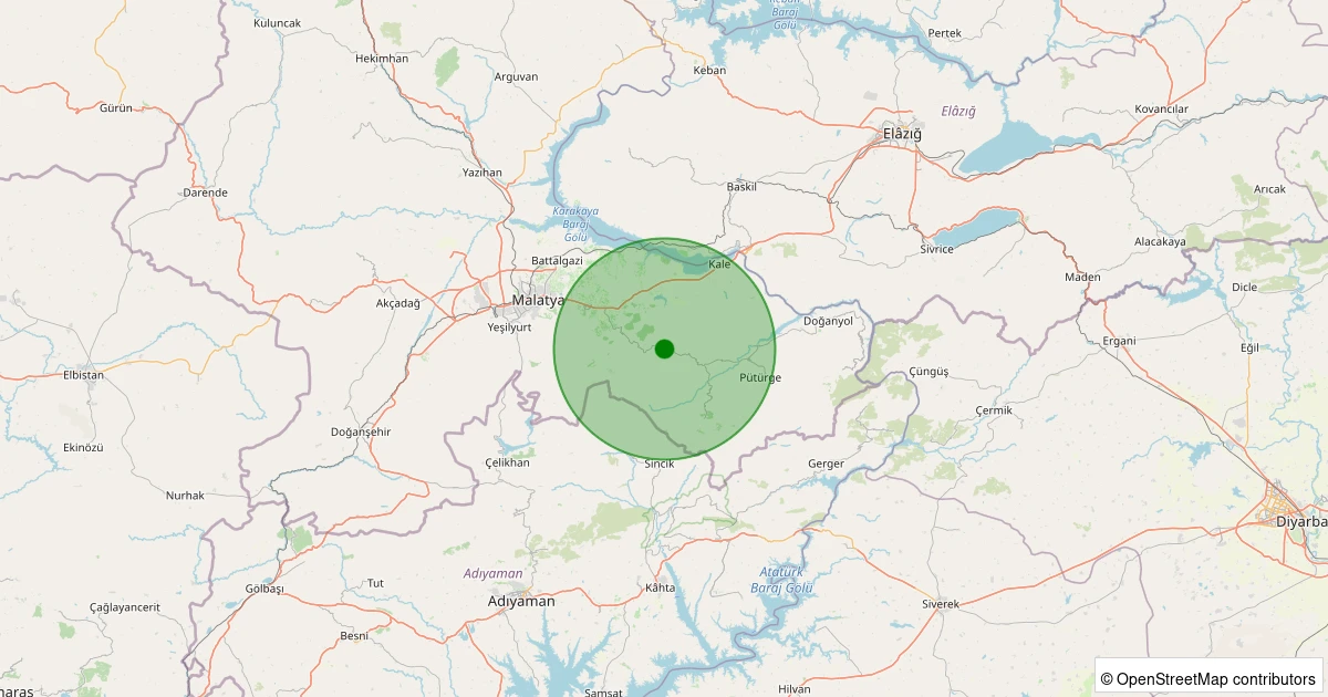 24 Ekim 2025 saat 17:28 - Pütürge - Söğütlü Köyü - 1.20ml depreminin harita gösterimi
