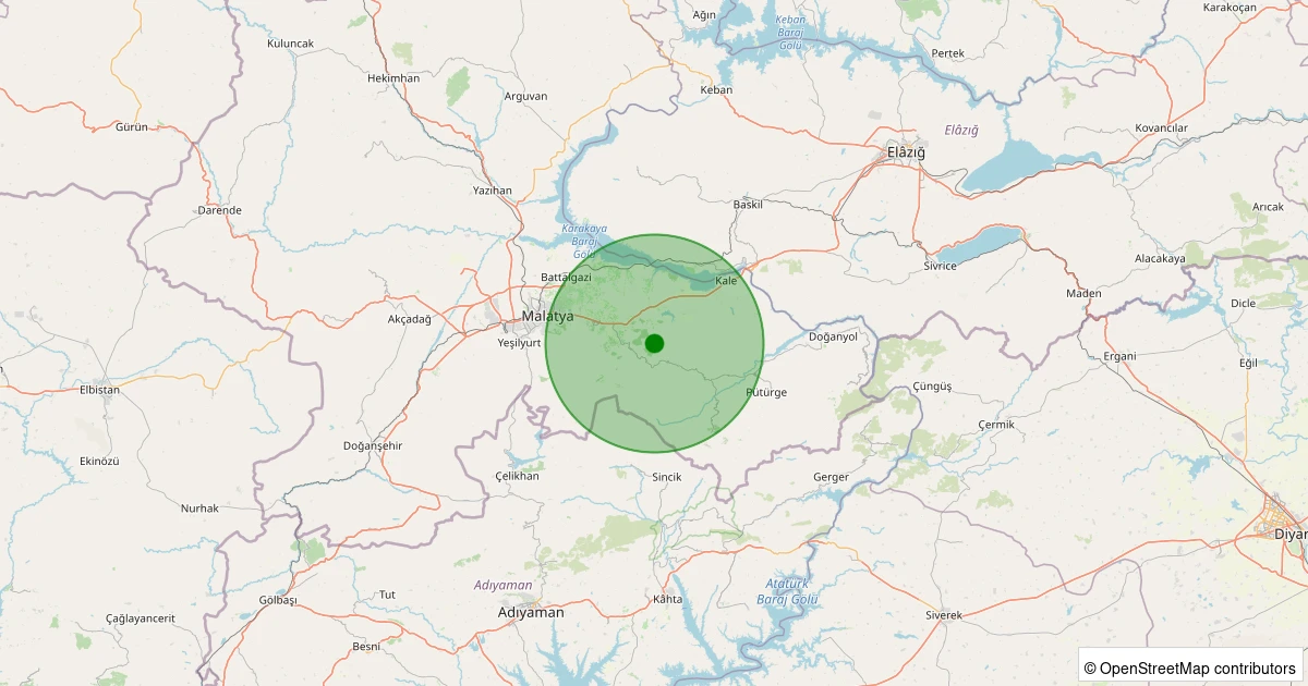 24 Ekim 2025 saat 17:28 - Battalgazi - Tanışık Köyü - 1.30ml depreminin harita gösterimi