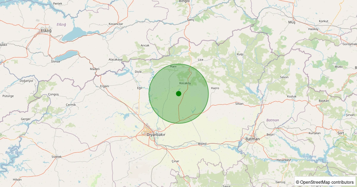 24 Ekim 2025 saat 18:52 - Sur - Kavaklıbağ Köyü - 1.40ml depreminin harita gösterimi