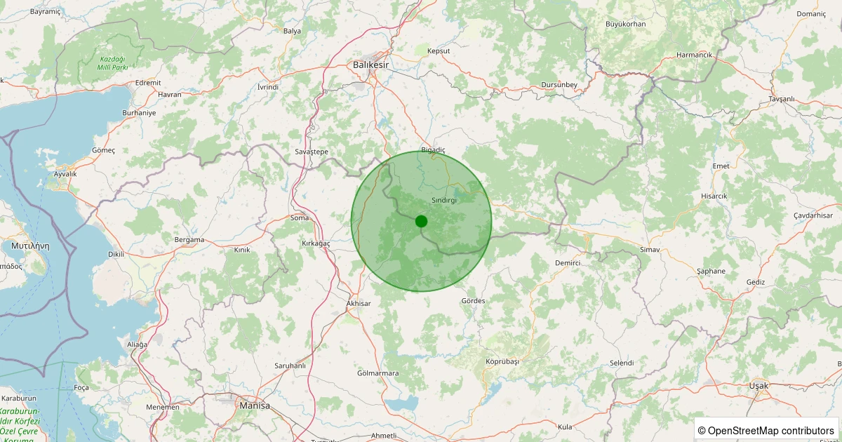 24 Ekim 2025 saat 19:05 - Sındırgı - Kertil - 1.40ml depreminin harita gösterimi