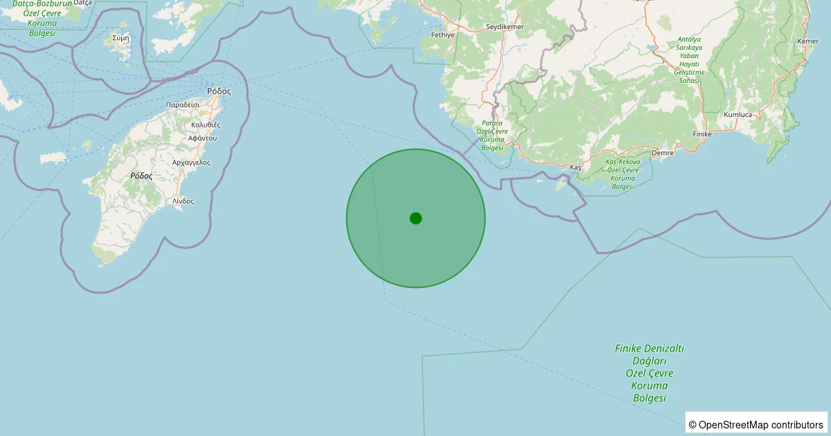 24 Ekim 2025 saat 19:10 - Akdeniz - [38.80 km] Kaş (Antalya) - 2.30ML depreminin harita gösterimi