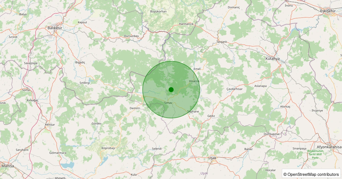 24 Ekim 2025 saat 20:56 - Simav - Eğirler Köyü - 1.10ML depreminin harita gösterimi