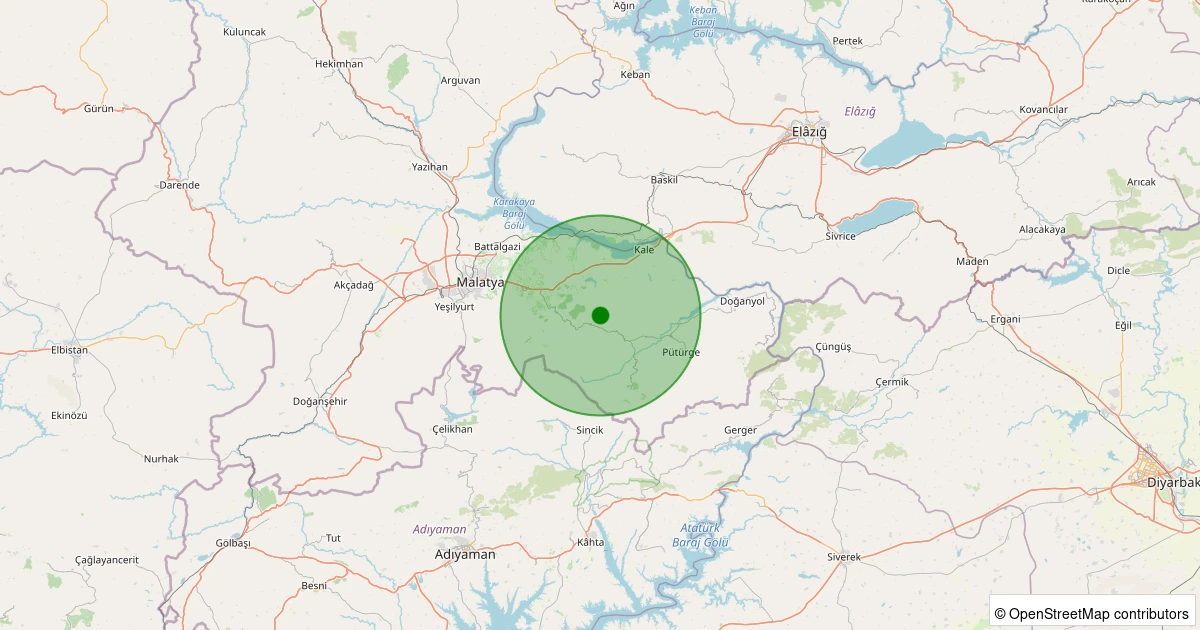 24 Ekim 2025 saat 21:16 - Pütürge - Kökpınar Köyü - 1.90ml depreminin harita gösterimi