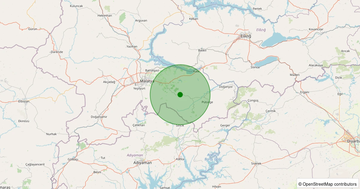 24 Ekim 2025 saat 21:16 - Pütürge - Kavaklıdere Köyü - 2.00ML depreminin harita gösterimi