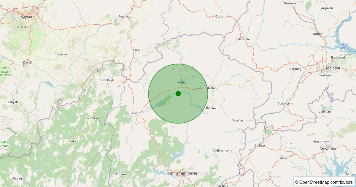 24 Ekim 2025 saat 21:38 - Afşin - Esence - 2.60ml depreminin harita gösterimi