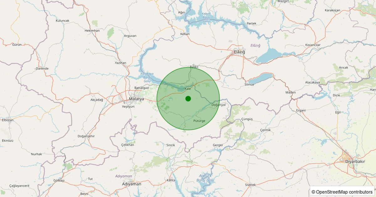 25 Ekim 2025 saat 00:57 - Kale - Çanakçı Köyü - 1.10ml depreminin harita gösterimi