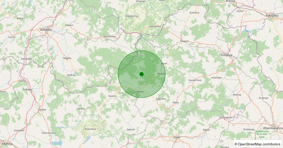 25 Ekim 2025 saat 01:51 - Simav - Maden Köyü - 2.20ml depreminin harita gösterimi