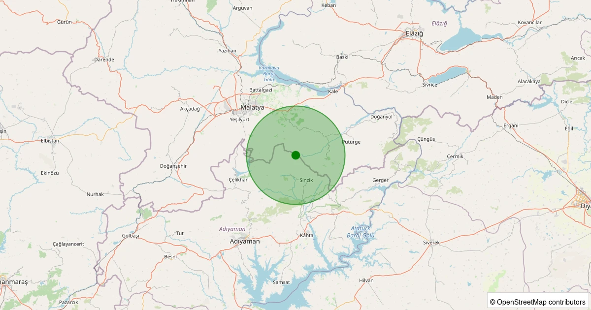 25 Ekim 2025 saat 01:48 - Sincik - Arıkonak Köyü - 0.90ML depreminin harita gösterimi