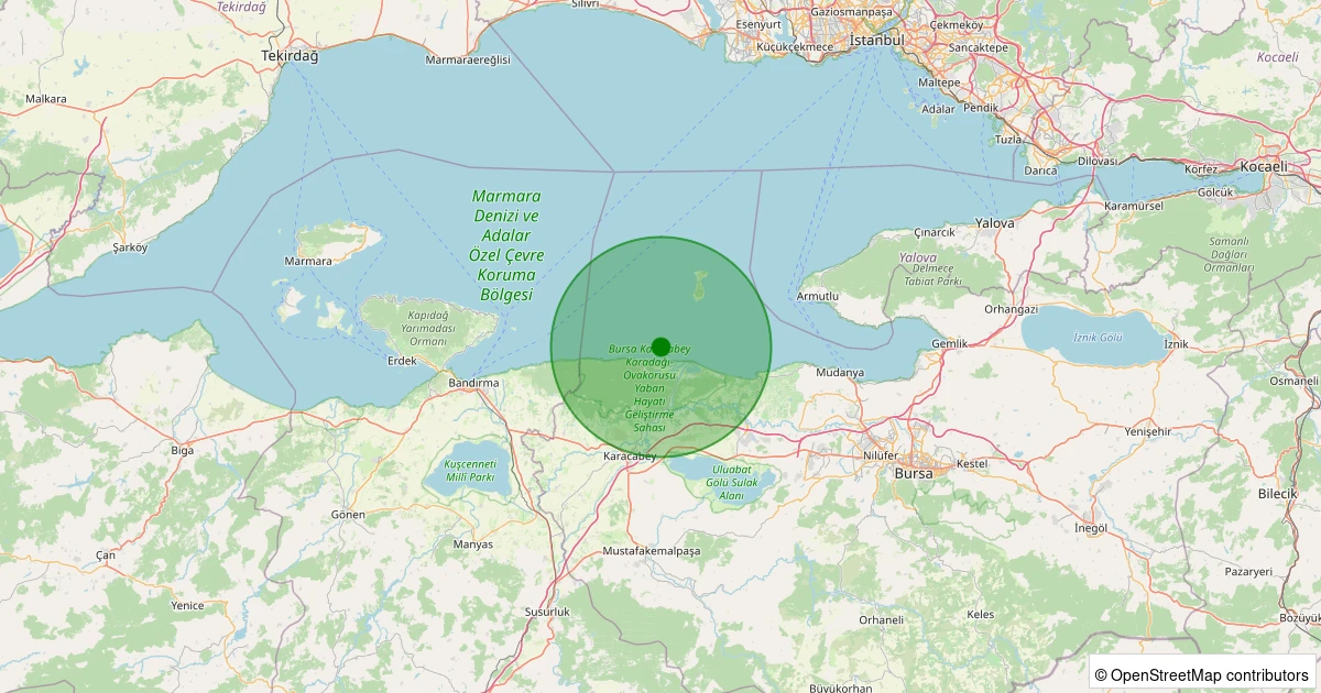 25 Ekim 2025 saat 02:28 - Marmara Denizi - [06.52 km] Karacabey (Bursa) - 2.20ML depreminin harita gösterimi