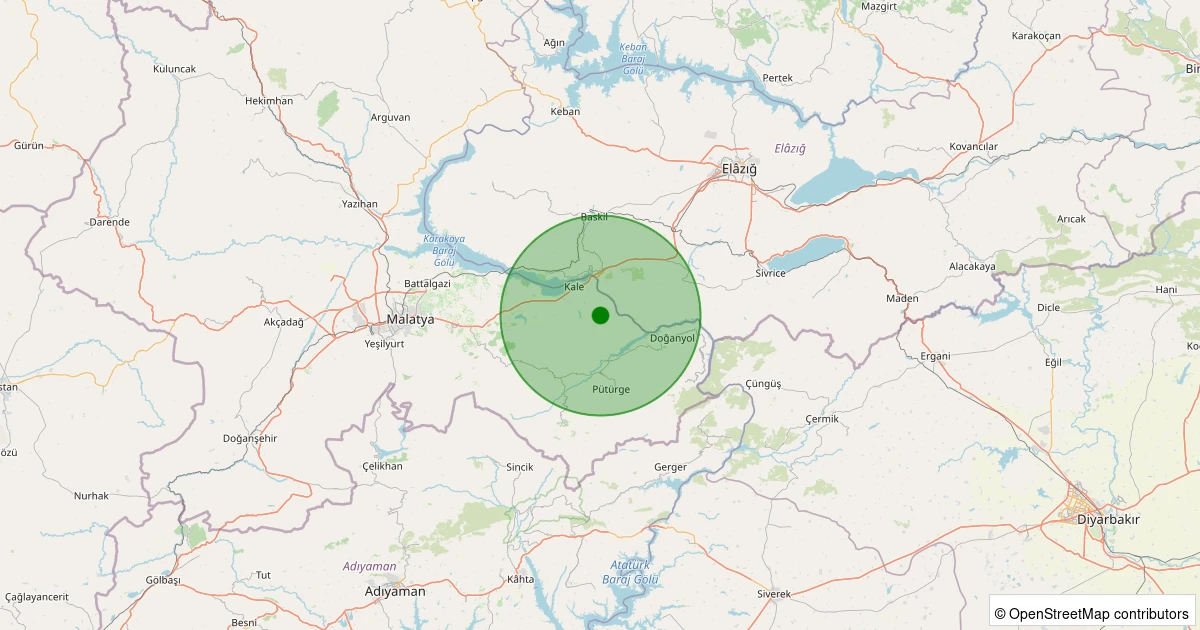 25 Ekim 2025 saat 02:08 - Kale - Akuşağı Köyü - 1.00ML depreminin harita gösterimi