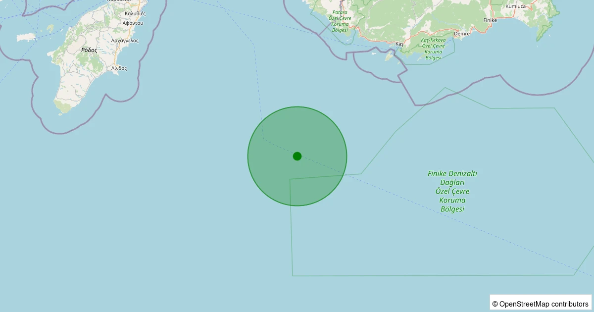 25 Ekim 2025 saat 02:55 - Akdeniz - [68.09 km] Kaş (Antalya) - 1.50ML depreminin harita gösterimi