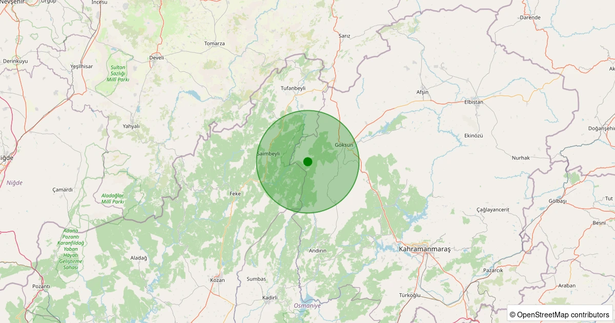25 Ekim 2025 saat 07:31 - Göksun - Kaleboynu - 1.80ML depreminin harita gösterimi